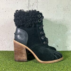 Ugg Jaxon Black Suede Shearling 1095058 Heel Booties Shoes Women’s 6